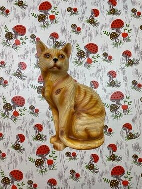 Cat Faux Wood Carving Statue